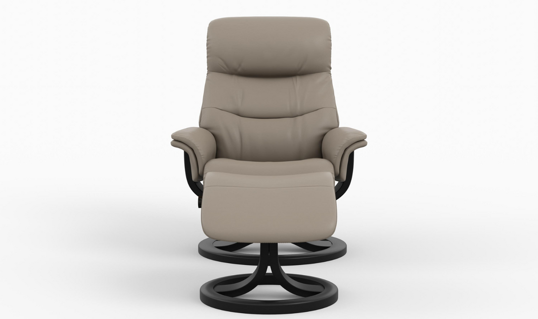 Fjords Bergen R Leather Manual Swivel Recliner Chair with Footstool in Two Sizes-Jennifer Furniture