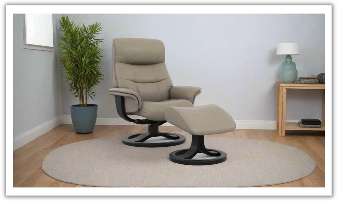 Fjords Bergen R Leather Manual Swivel Recliner Chair with Footstool in Two Sizes-Jennifer Furniture