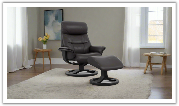Fjords Bergen R Leather Manual Swivel Recliner Chair with Footstool in Two Sizes-Jennifer Furniture