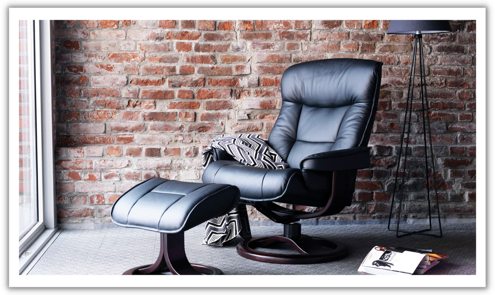 Fjords Bergen R Leather Manual Swivel Recliner Chair with Footstool in Two Sizes-Jennifer Furniture