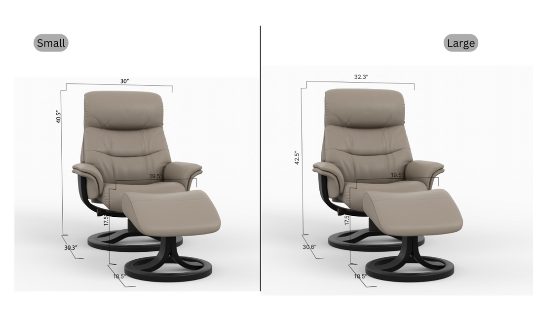 Fjords Bergen R Leather Manual Swivel Recliner Chair with Footstool in Two Sizes-Jennifer Furniture