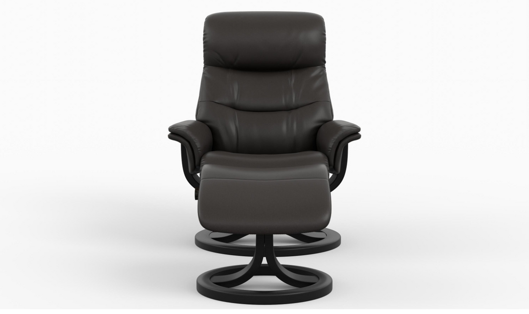 Fjords Bergen R Leather Manual Swivel Recliner Chair with Footstool in Two Sizes-Jennifer Furniture