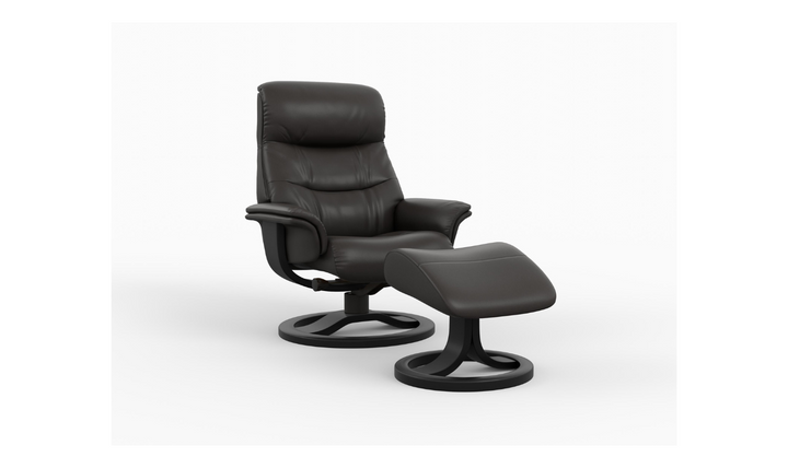 Fjords Bergen R Leather Manual Swivel Recliner Chair with Footstool in Two Sizes-Jennifer Furniture
