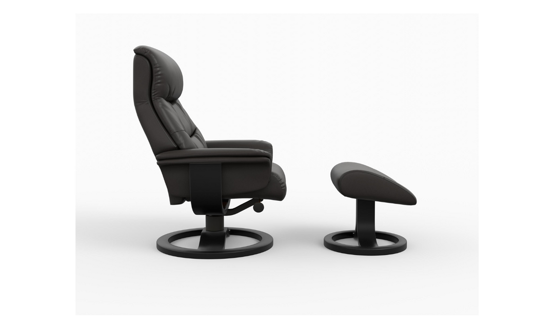 Fjords Bergen R Leather Manual Swivel Recliner Chair with Footstool in Two Sizes-Jennifer Furniture