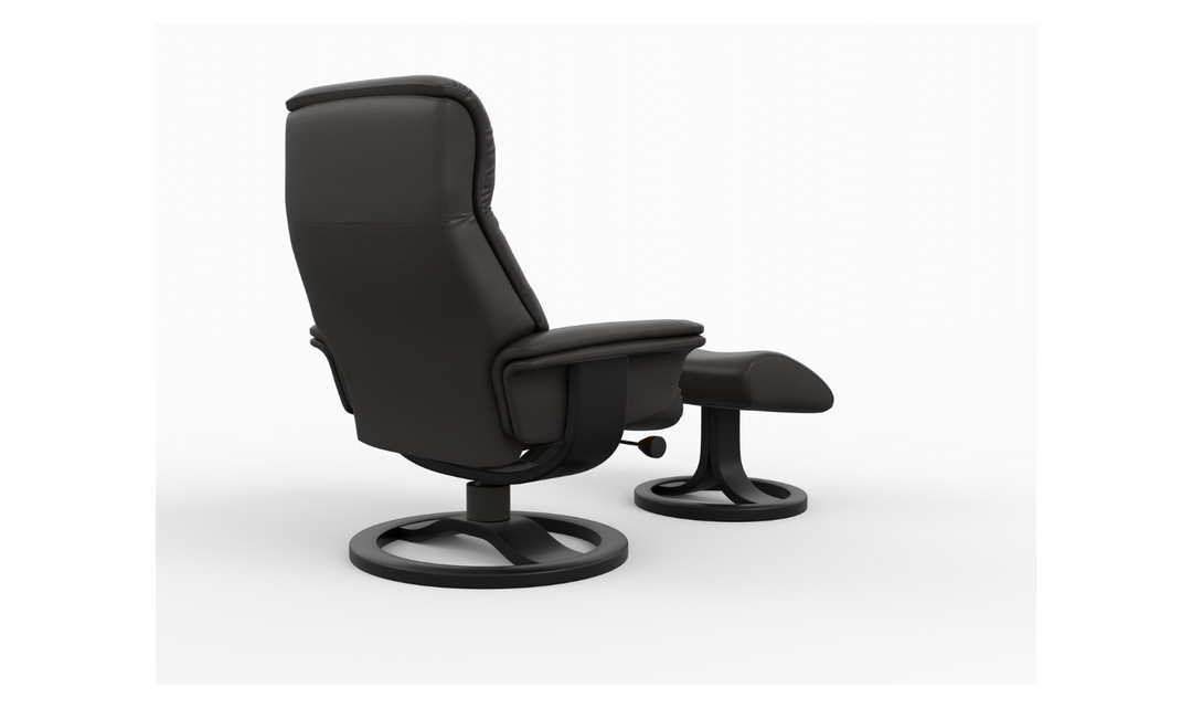 Fjords Bergen R Leather Manual Swivel Recliner Chair with Footstool in Two Sizes-Jennifer Furniture