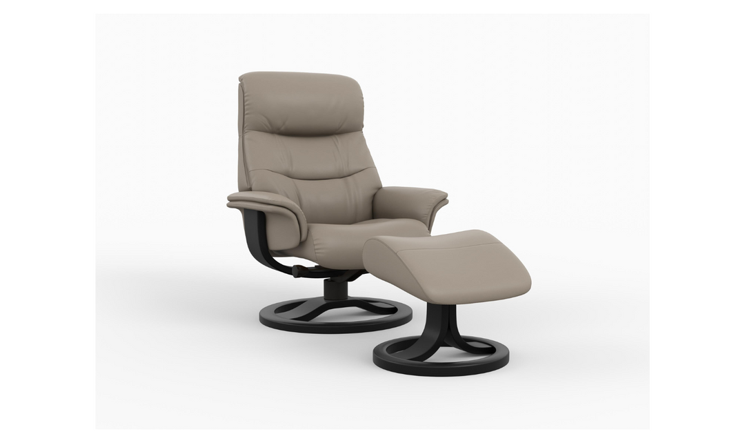 Fjords Bergen R Leather Manual Swivel Recliner Chair with Footstool in Two Sizes-Jennifer Furniture