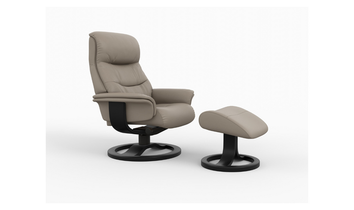 Fjords Bergen R Leather Manual Swivel Recliner Chair with Footstool in Two Sizes-Jennifer Furniture