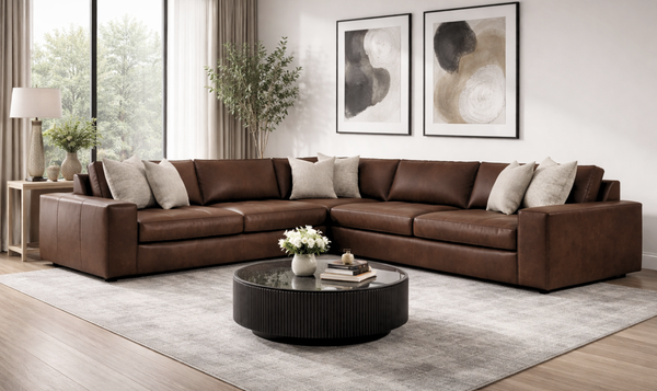Bernhardt Nest Leather 3- Peace Sectional With Throw Pillow - Jennifer Furniture