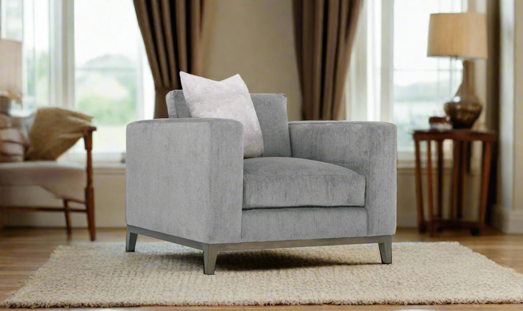 Bernhardt Noel Fabric Gray Chair with Feather Down Cushion & Accent Throw Pillow