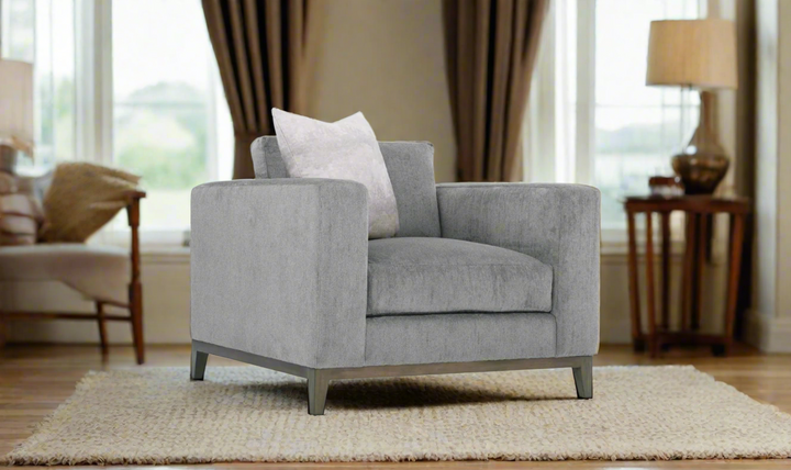 Bernhardt Noel Fabric Gray Chair with Feather Down Cushion & Accent Throw Pillow