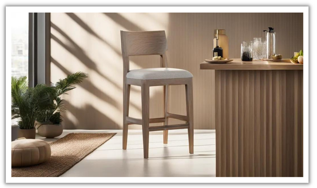 Bernhardt Solaria Fabric Bar Stool with Foam Filling + Dune Finish