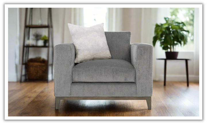 Bernhardt Noel Fabric Gray Chair with Feather Down Cushion & Accent Throw Pillow
