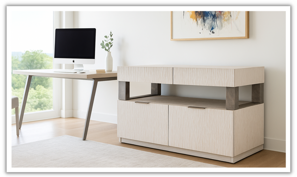 Bernhardt Solaria Wood 4-Drawers File Credenza in Shiny Nickel Finish