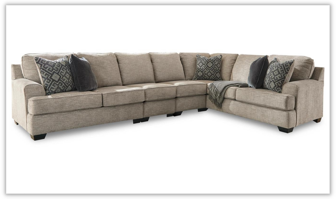 Bovarian Fabric Sectional With Soft Pillow In Stone