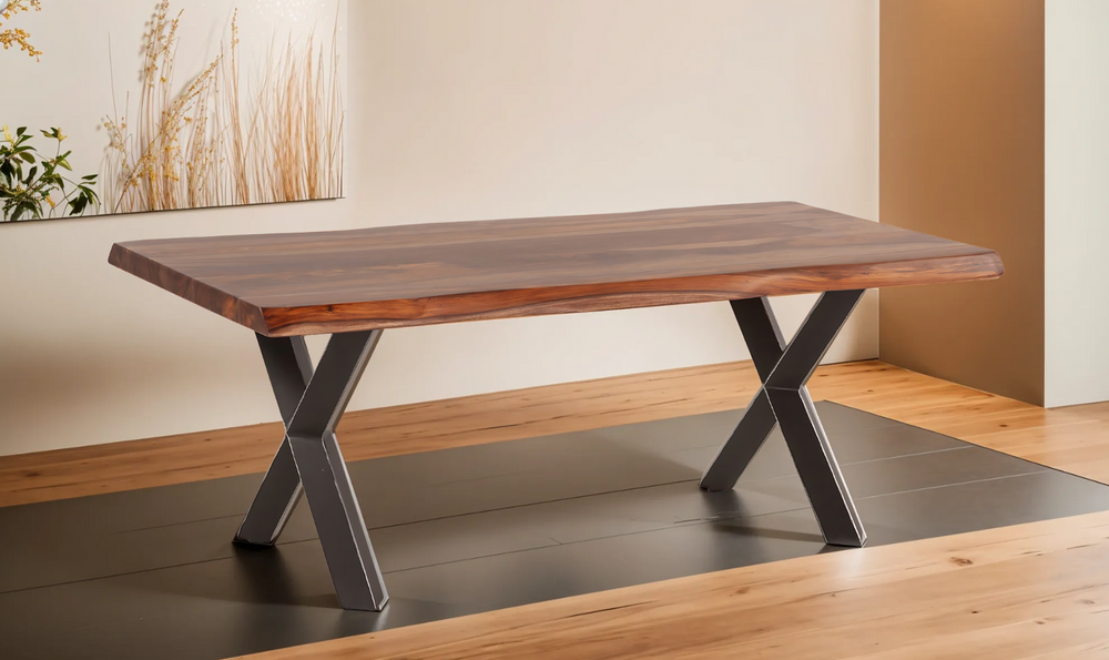 HTD Brisbane Brown Coffee Table in Natural Sheesham Wood and Iron Base- Jennifer Furniture