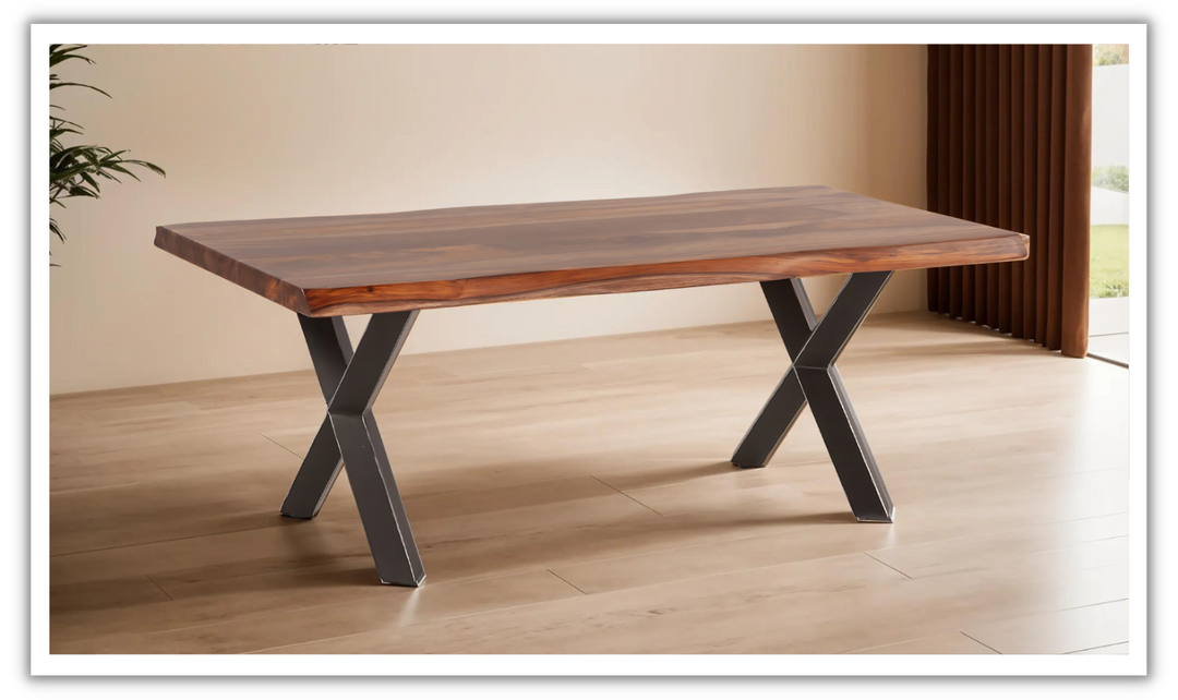 HTD Brisbane Brown Coffee Table in Natural Sheesham Wood and Iron Base- Jennifer Furniture