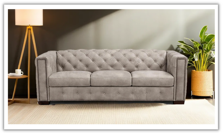 Callas 3-Seater Leather Queen Sleeper Sofa in Beige