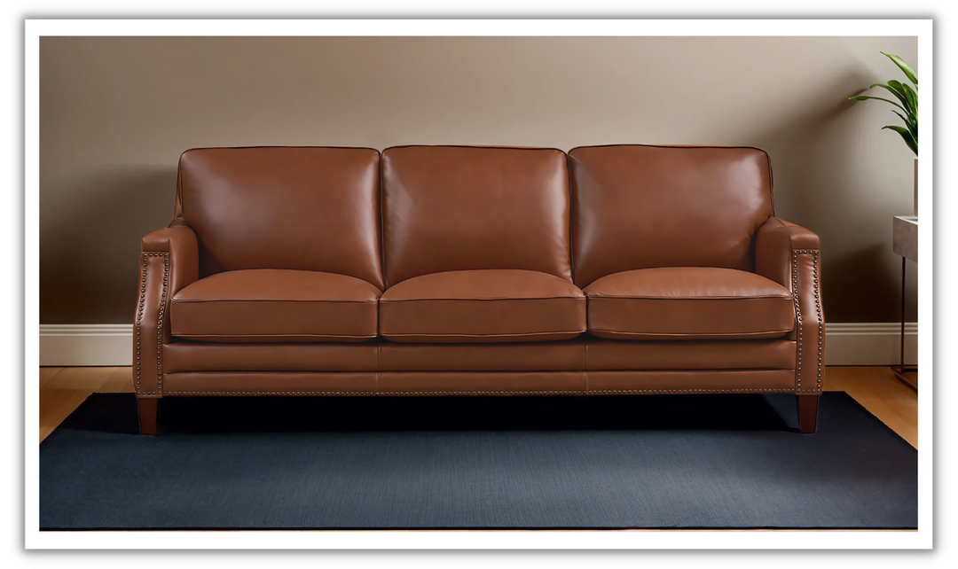 Camano 3 Seater 84'' Leather Sofa With Nail-Head Finish-Jennifer Furniture