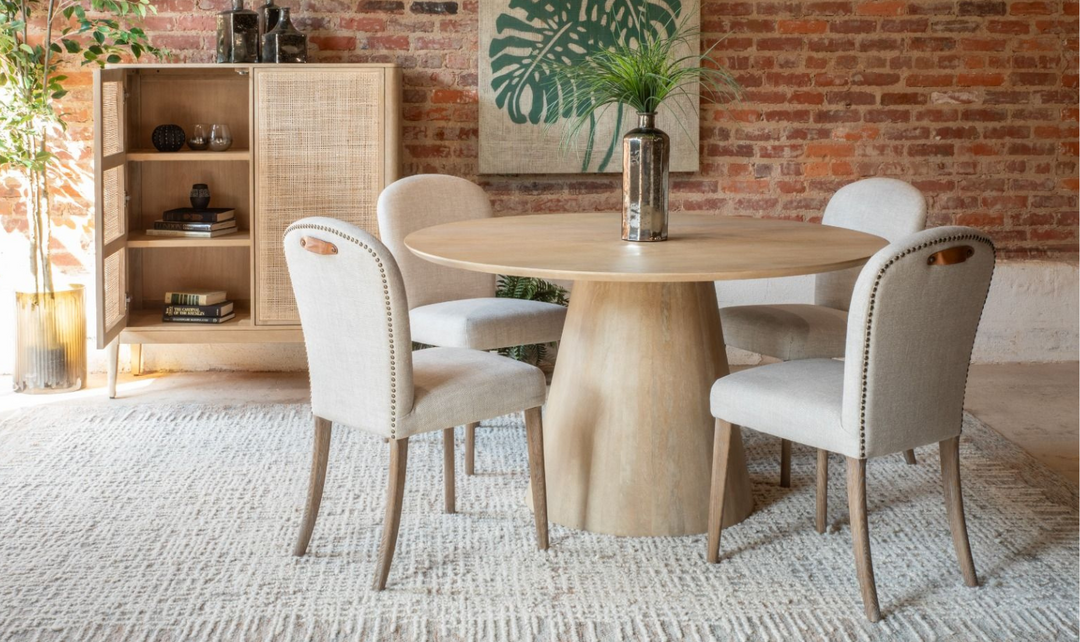 Casablanca Wooden Round Dining Table in Natural White-Jennifer Furniture