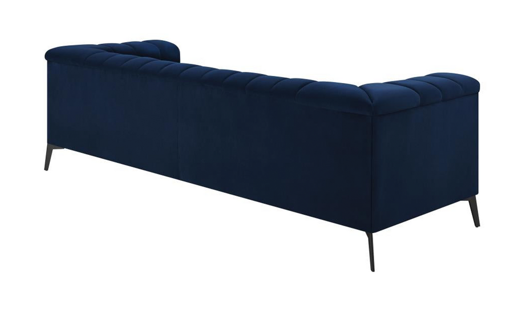 Coaster Chalet Blue Velvet Fabric Tuxedo Arm Sofa