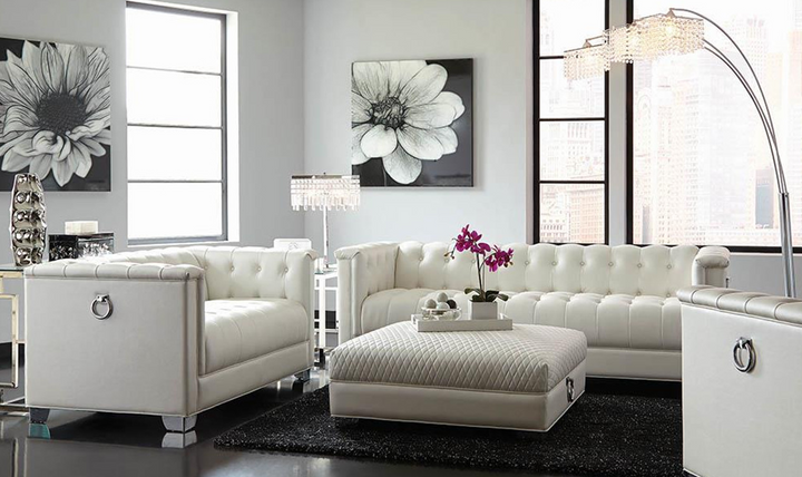Coaster Chaviano 3-Seater Tufted Faux Leather Sofa in Pearl White