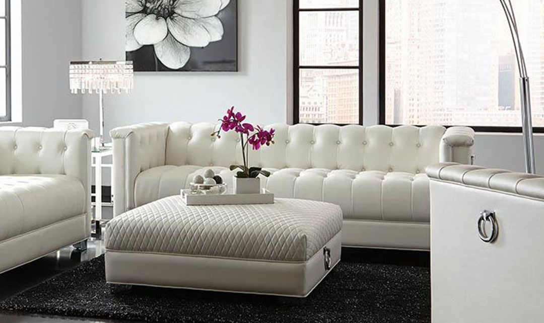 Coaster Chaviano 3-Seater Tufted Faux Leather Sofa in Pearl White