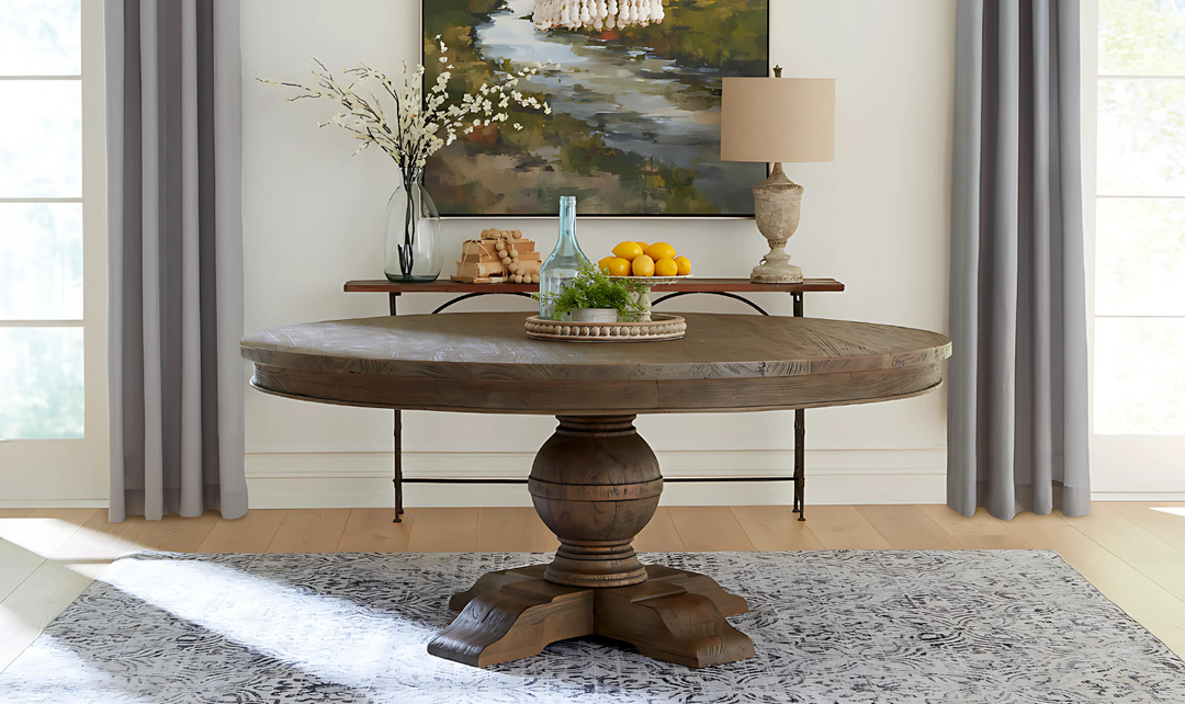 Colonial Plantation Round Dining Table in Weathered Teak-Jennifer Furniture