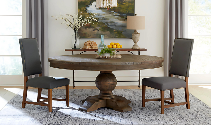 Colonial Plantation Round Dining Table in Weathered Teak-Jennifer Furniture