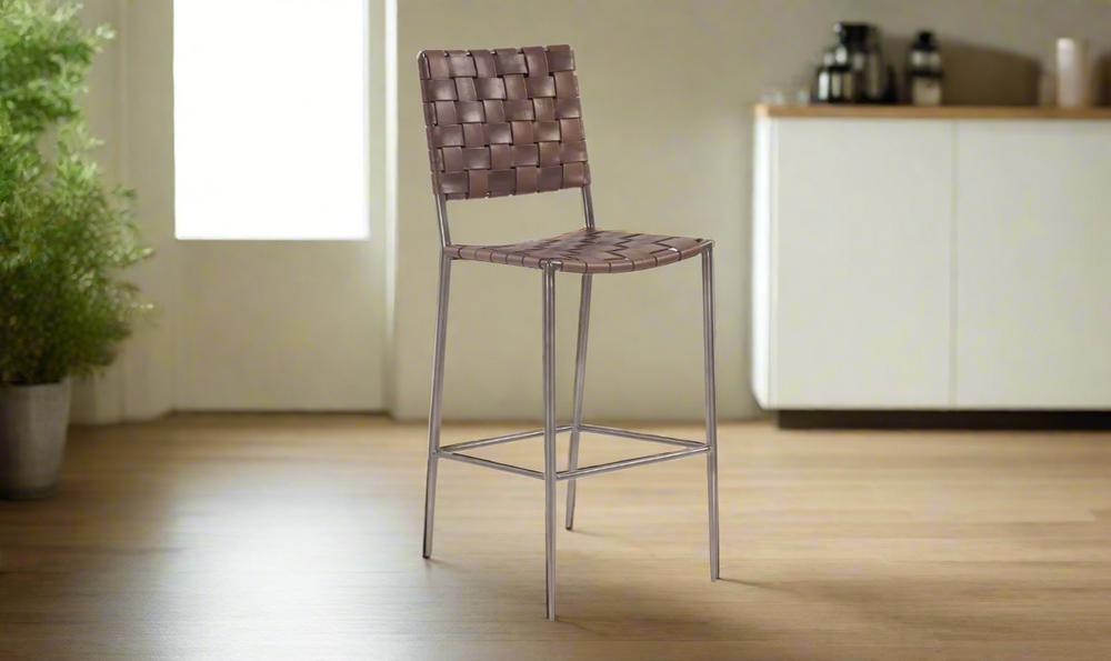 Copenhagen Bar Chair in Brown Buffalo Leather and Iron-Jennifer Furniture