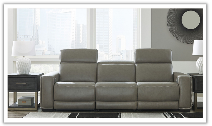 Modern Heritage Correze 3-Seater Leather Grey Power Reclining Sofa