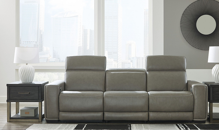 Modern Heritage Correze 3-Seater Leather Grey Power Reclining Sofa