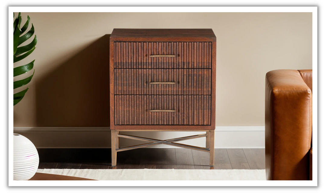 Cosmopolitan 3-Drawer Nightstand in Honey Brown-Jennifer Furniture