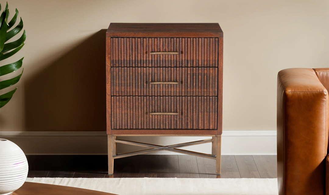 Cosmopolitan 3-Drawer Nightstand in Honey Brown-Jennifer Furniture