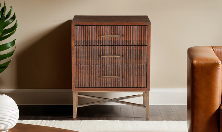 Cosmopolitan 3-Drawer Nightstand in Honey Brown-Jennifer Furniture