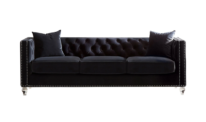 Coaster Delilah 3-Seater Black Tufted Sofa with Nailhead Finish