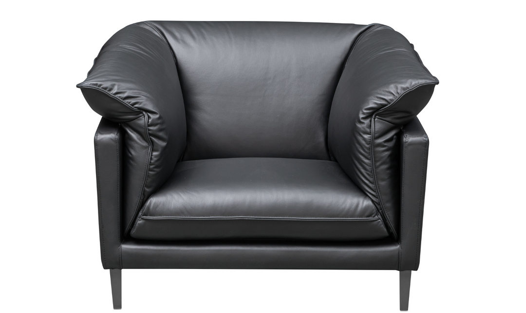 Klaussner Dolce Stationary Black Leather Chair with Cushion Arms