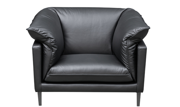 Klaussner Dolce Stationary Black Leather Chair with Cushion Arms