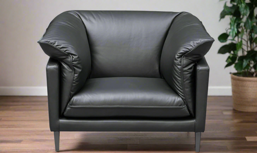 Klaussner Dolce Stationary Black Leather Chair with Cushion Arms