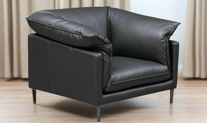 Klaussner Dolce Stationary Black Leather Chair with Cushion Arms