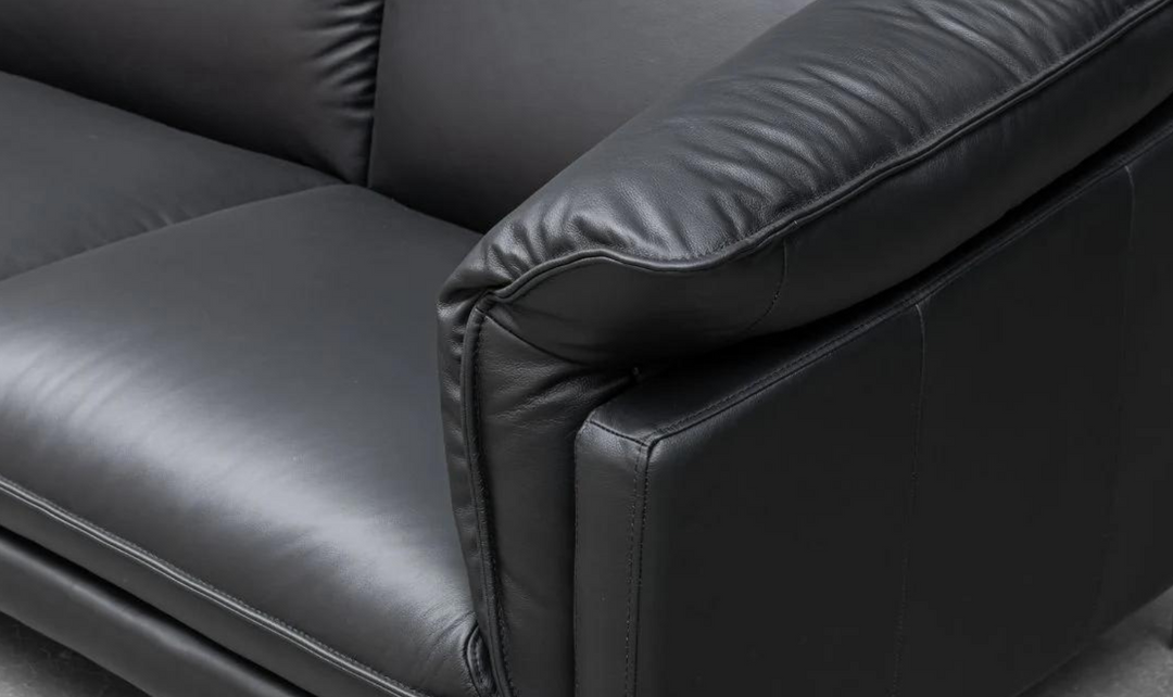 Klaussner Dolce Stationary Black Leather Chair with Cushion Arms