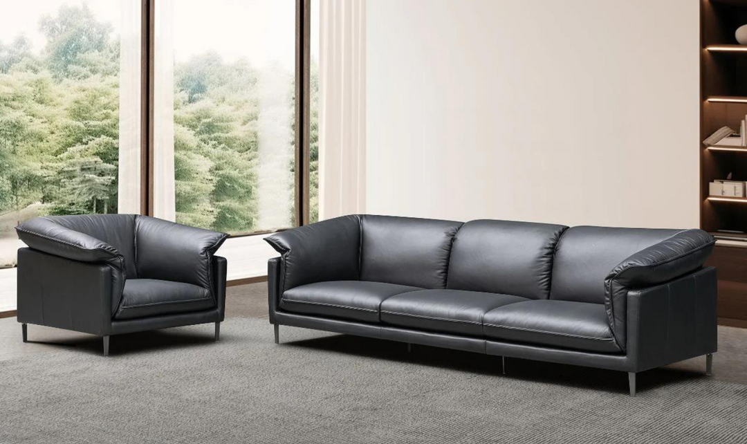 Klaussner Dolce Stationary Black Leather Chair with Cushion Arms