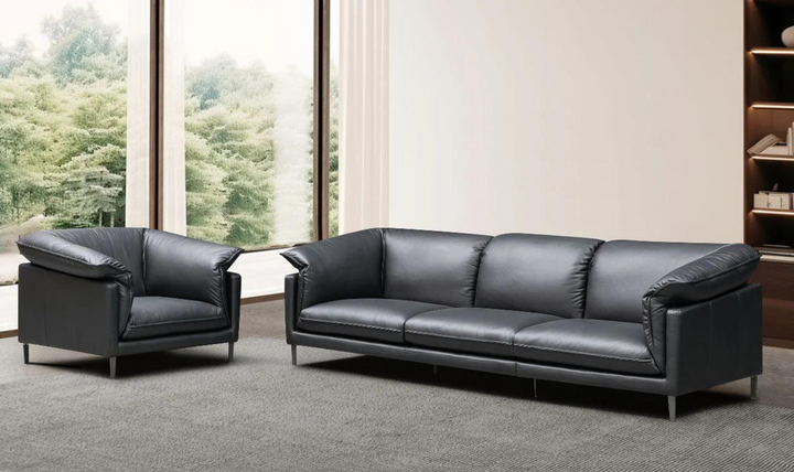 Klaussner Dolce Stationary Black Leather Chair with Cushion Arms