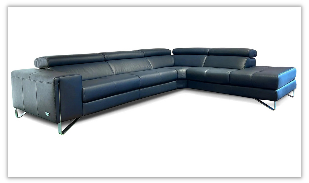 Verso L-shaped Leather Sectional Sofa in Blue