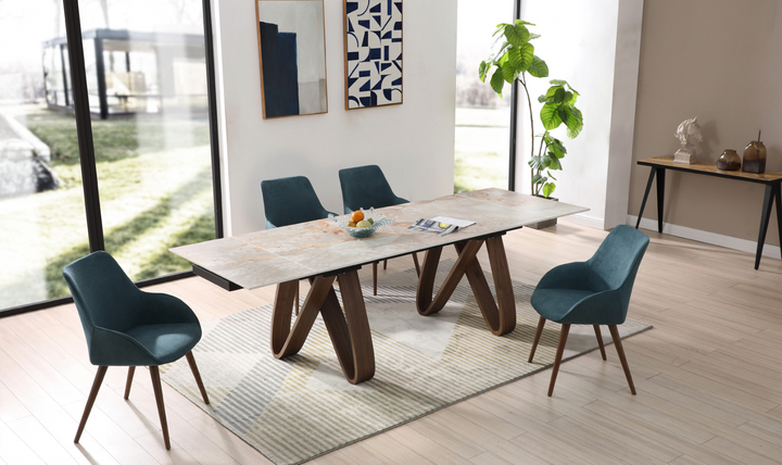 ESF Italia Bruno 4-Seater Dining Set w/ Linden Blue Upholstered Chairs