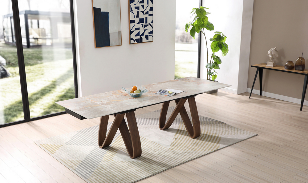 ESF Italia Bruno 4-Seater Dining Set w/ Linden Blue Upholstered Chairs