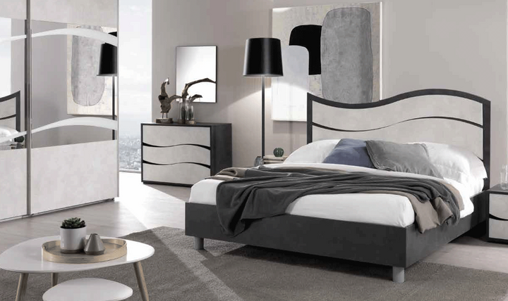 ESF Italia Ischia Wooden Bedroom Set With Mat Finish (Queen/King Bed + 2 Nightstand + Dresser + Mirror)