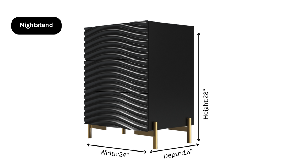 ESF Italia Wave Wooden Bedroom Set In Dark Gray (Queen/King Bed + 2 Nightstand + Dresser + Mirror)