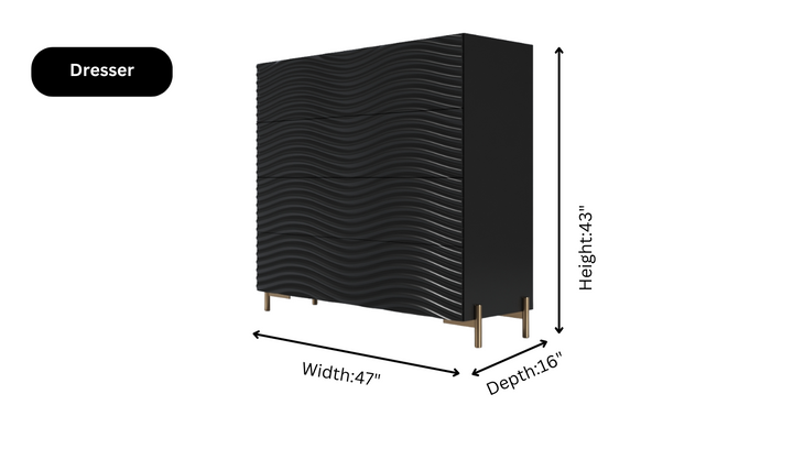 ESF Italia Wave Wooden Bedroom Set In Dark Gray (Queen/King Bed + 2 Nightstand + Dresser + Mirror)