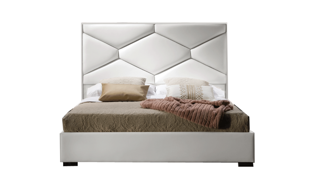 ESF Italia Martina Lux White Bedroom Set (Queen/King Bed + Dresser + 2 Nightstand + Mirror)