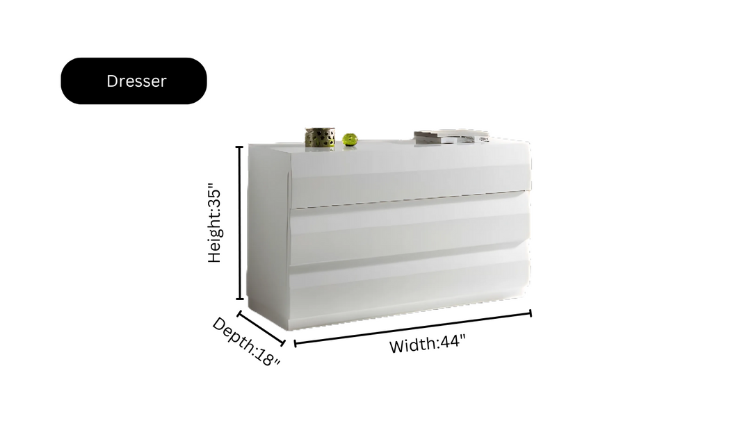 ESF Italia Martina Lux White Bedroom Set (Queen/King Bed + Dresser + 2 Nightstand + Mirror)